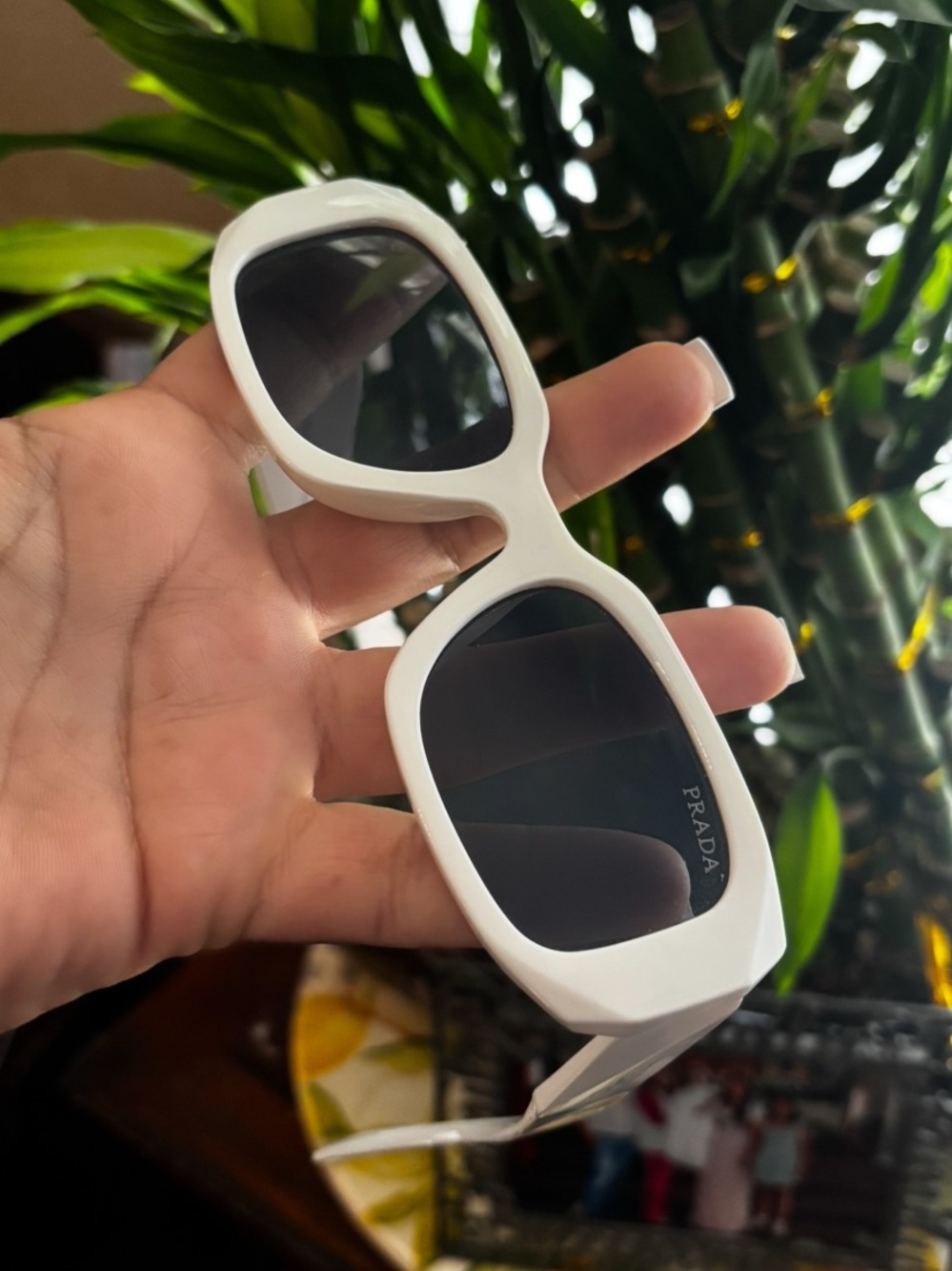Prada White Oversized Rectangular Sunglasses with Dark Lenses